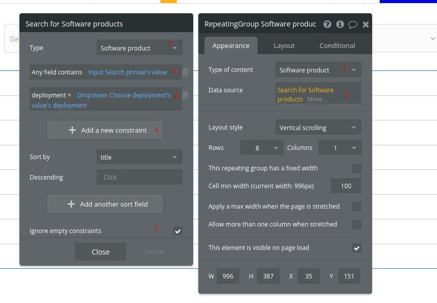 configure repeating group
